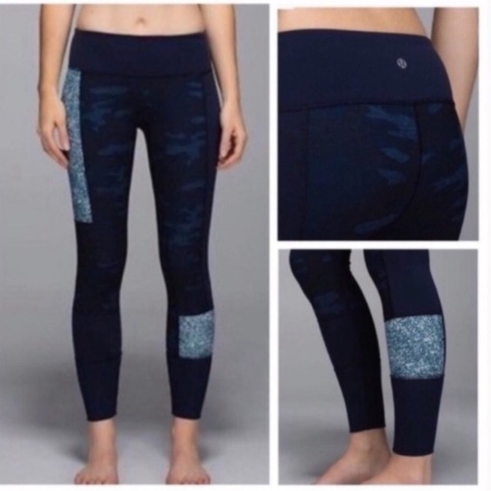Lululemon Wunder Under Pant Full-On Luon Sashiko Blue Camo Patchwork Leggings